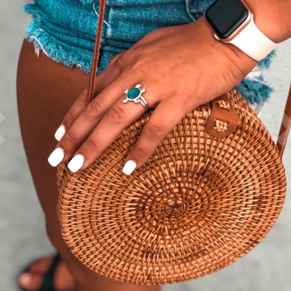 Anthropologie Hand-woven Leather Round Rattan Bag - Picture 6 of 9